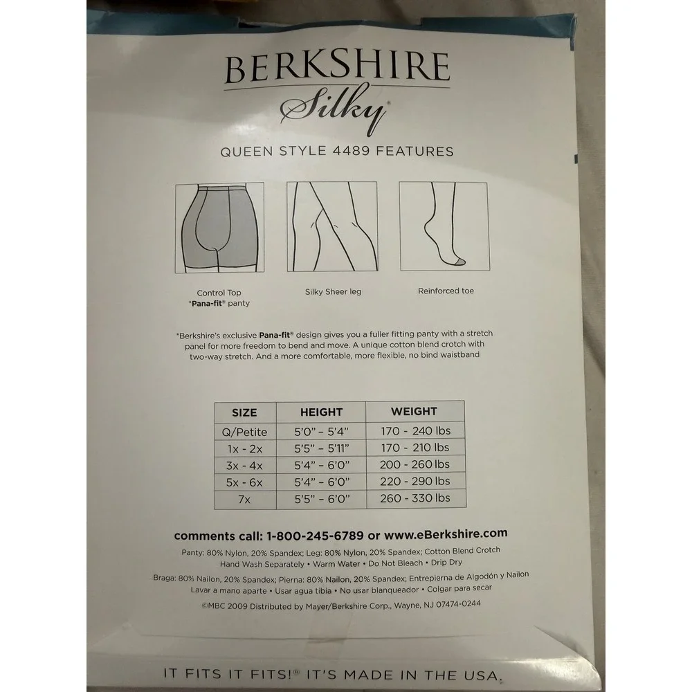 Berkshire Silky Sheer Leg Pantyhose Off Black Control Top 3x-4x USA 4489